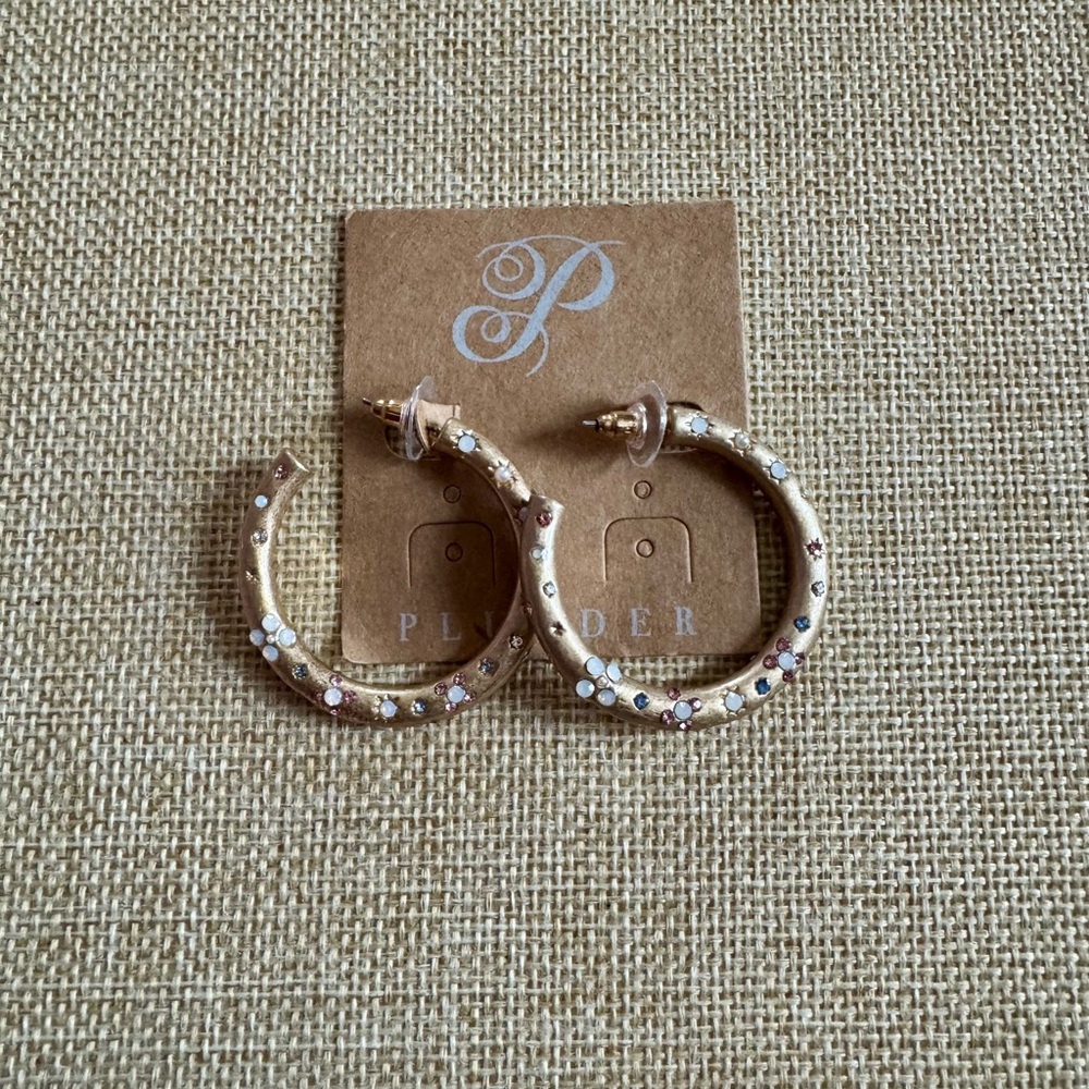 Plunder Gold Hoop Earrings with Crystal Accents